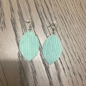 Turquoise Leather Leaf Drop Earrings
